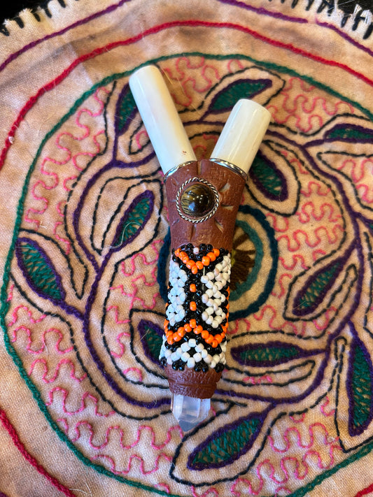 Bone & Bead Kuripe - Orange & White with Clear Quartz