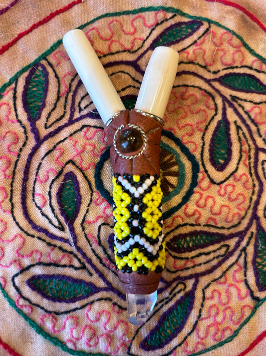 Bone & Bead Kuripe - Yellow & White with Clear Quartz